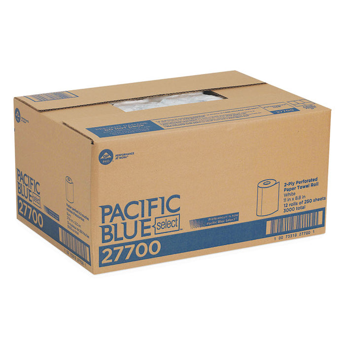 Pacific Blue Select Perforated Paper Towel, 8 4/5x11, White, 250/Roll, 12 RL/CT