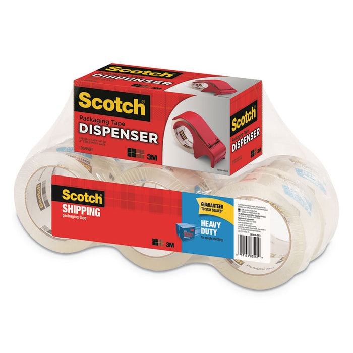 3850 Heavy-Duty Packaging Tape with DP300 Dispenser, 3" Core, 1.88" x 54.6 yds, Clear, 6/Pack