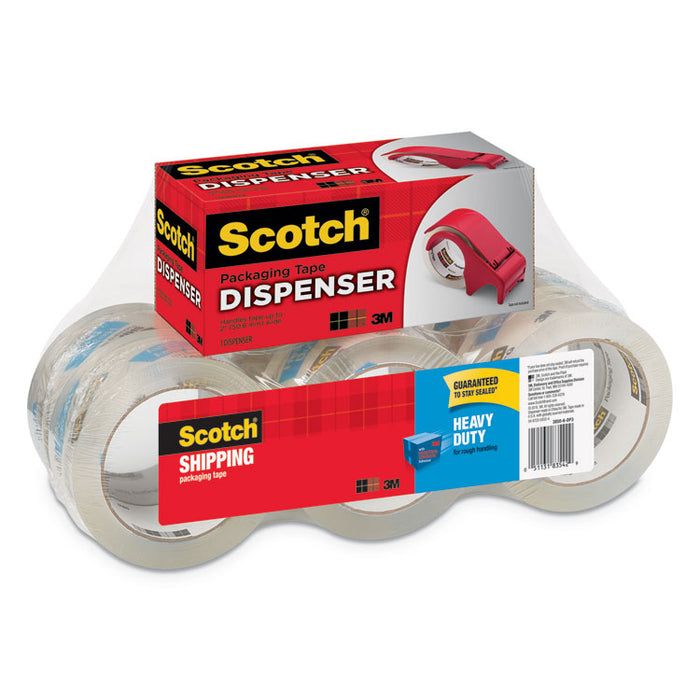 3850 Heavy-Duty Packaging Tape with DP300 Dispenser, 3" Core, 1.88" x 54.6 yds, Clear, 6/Pack