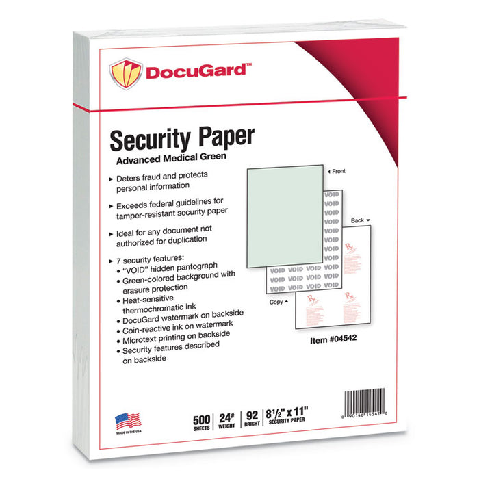 Medical Security Papers, 24 lb Bond Weight, 8.5 x 11, Green, 500/Ream