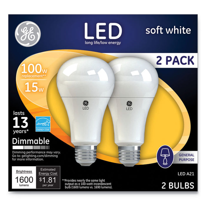 LED Soft White A21 Dimmable Light Bulb, 15 W, 2/Pack