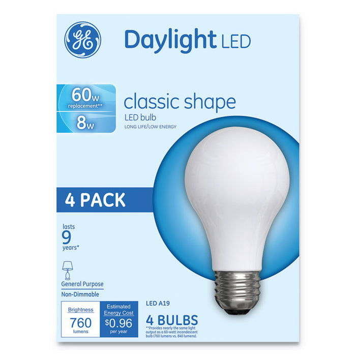 Classic LED Daylight Non-Dim A19 Light Bulb, 8 W, 4/Pack