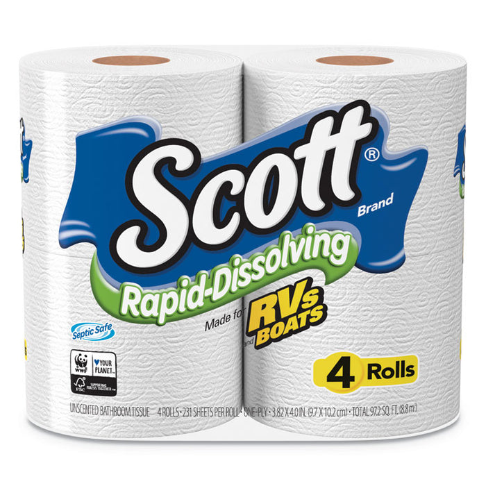Rapid-Dissolving Toilet Paper, Bath Tissue, Septic Safe, 1-Ply, White, 231 Sheets/Roll, 4/Rolls/Pack, 12 Packs/Carton