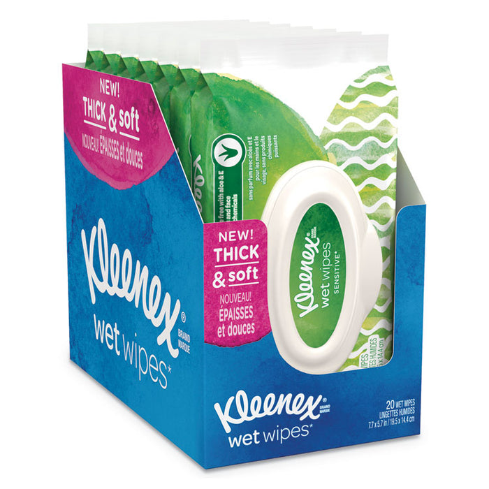 Wet Wipes Sensitive With Aloe and Vitamin E for Hands and Face, 1-Ply, 20/Pack