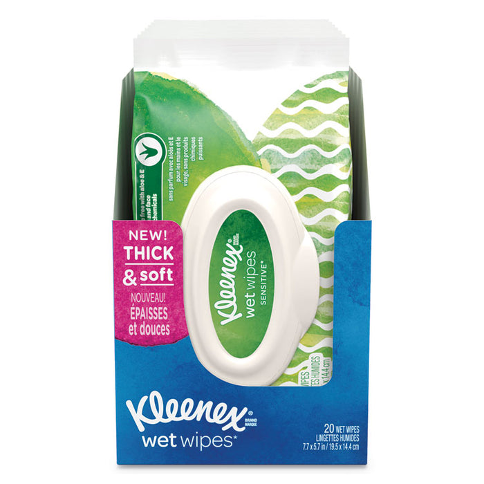 Wet Wipes Sensitive With Aloe and Vitamin E for Hands and Face, 1-Ply, 20/Pack