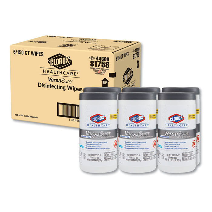 VersaSure Cleaner Disinfectant Wipes, 1-Ply, 6.75 x 8, White, 150/Canister, 6 Canisters/Carton