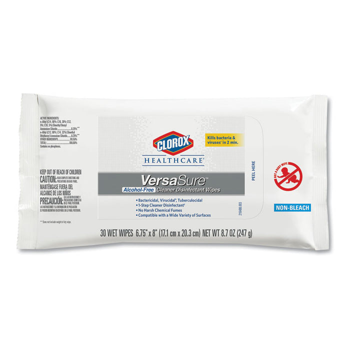 VersaSure Cleaner Disinfectant Wipes, 1-Ply, 6 3/4" x 8", White, 30/Pouch, 24 Pouches/Carton