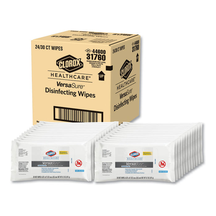 VersaSure Cleaner Disinfectant Wipes, 1-Ply, 6 3/4" x 8", White, 30/Pouch, 24 Pouches/Carton
