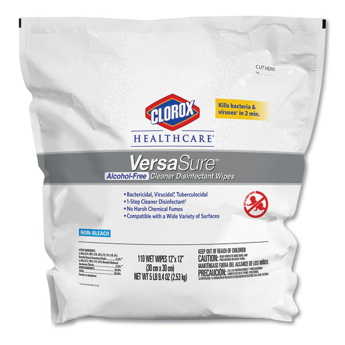 VersaSure Cleaner Disinfectant Wipes, 1-Ply, 12 x 12, White, 110/Pouch, 2/Carton