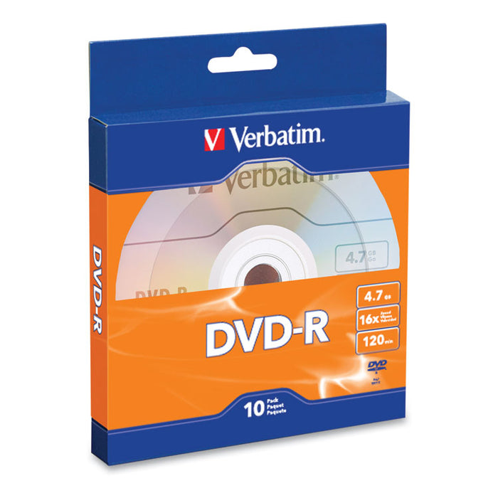 DVD-R Recordable Disc, 4.7GB, 16x, Silver, 10/Pack