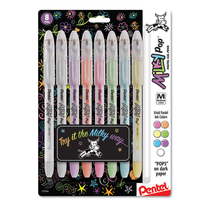 Milky Pop Stick Gel Pen, 0.8mm, Assorted Ink, Assorted Milky Pop Barrel, 8/Pack