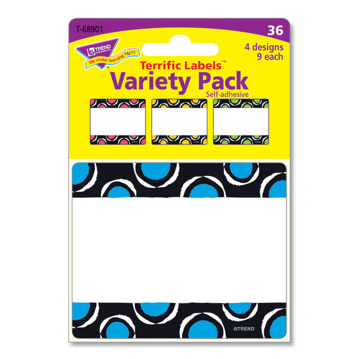 Terrific Labels, 2.5 x 3, 4 Assorted Designs/Colors, 36 Labels/Pack