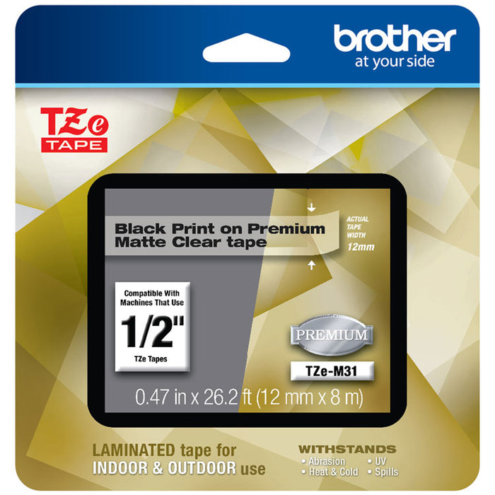 TZe Premium Laminated Tape, 0.47" x 26.2 ft, Black on Clear