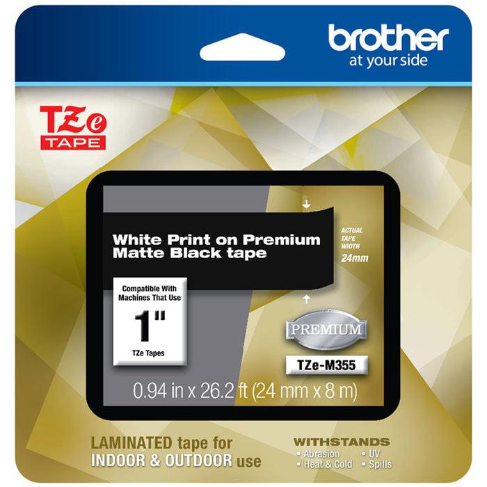 TZe Premium Laminated Tape, 0.94" x 26.2 ft, White on Black