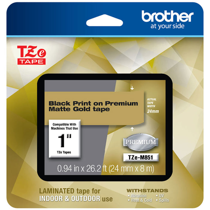 TZe Premium Laminated Tape, 0.94" x 26.2 ft, Black on Gold
