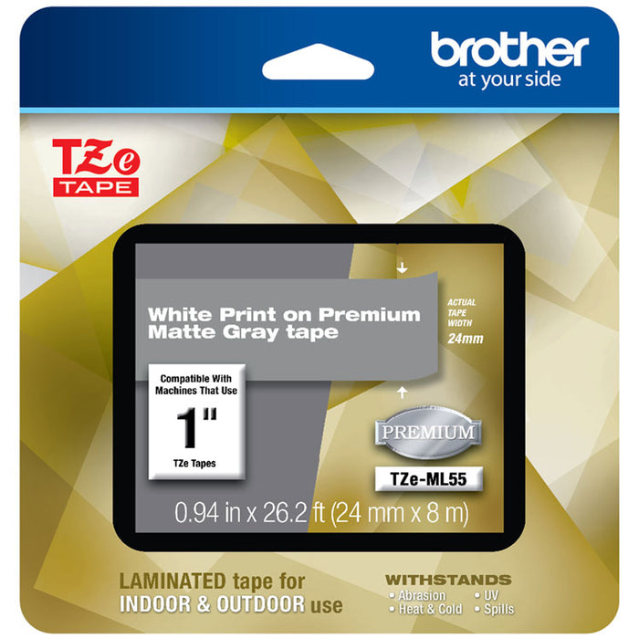 TZe Premium Laminated Tape, 0.94" x 26.2 ft, White on Gray