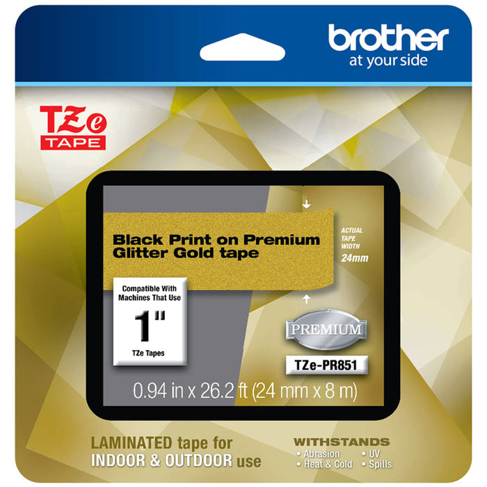 TZe Premium Laminated Tape, 0.94" x 26.2 ft, Black on Gold