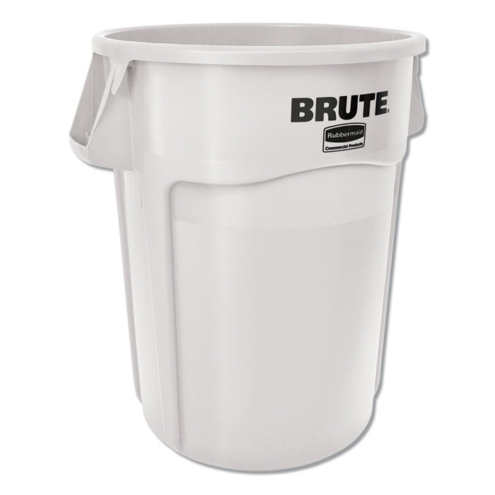 Vented Round Brute Container, 44 gal, White, Resin, 4/Carton