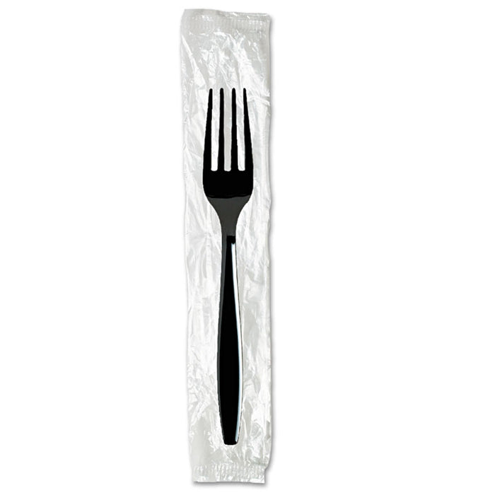 Individually Wrapped Forks, Plastic, Black, 1,000/Carton