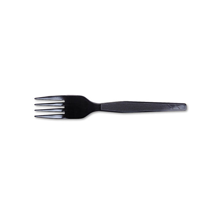 Plastic Cutlery, Heavy Mediumweight Forks, Black, 100/Box