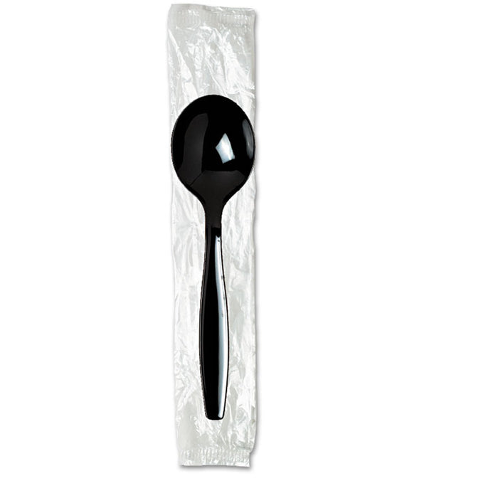 Individually Wrapped Heavyweight Soup Spoons, Polystyrene, Black, 1,000/Carton