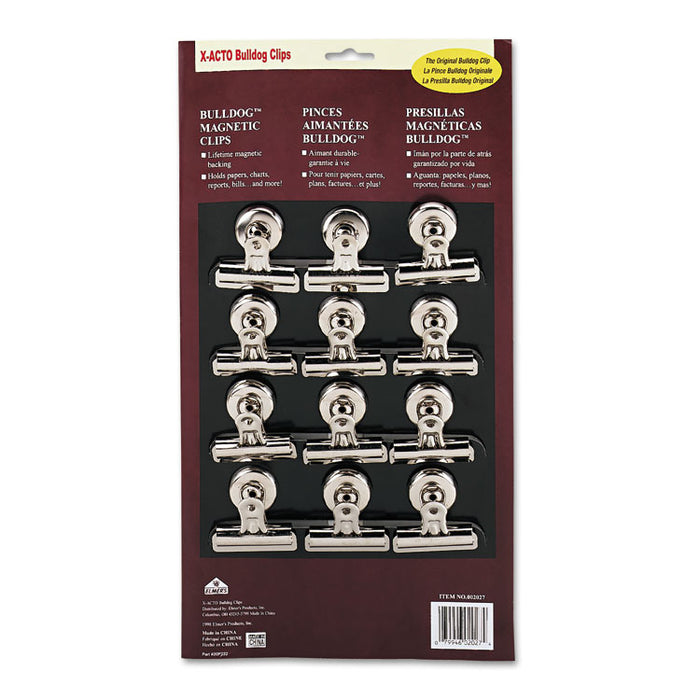 Bulldog Magnetic Clips, 0.5", Nickel-Plated, 12/Box