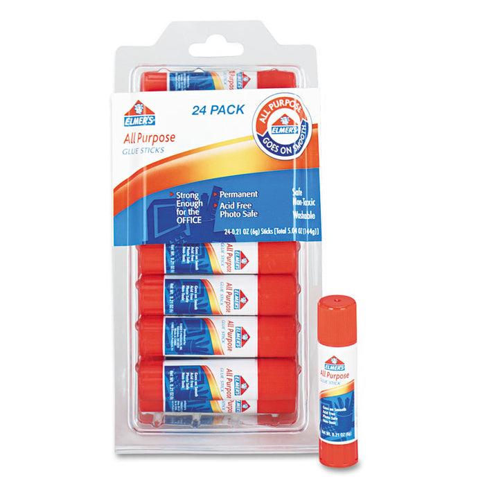 Disappearing Glue Stick, 0.21 oz, Applies White, Dries Clear, 24/Pack