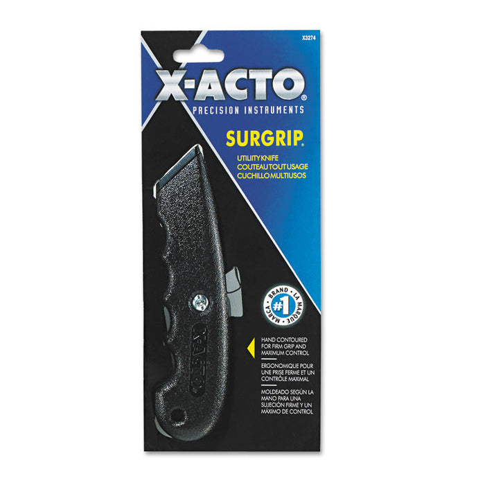 SurGrip Utility Knife w/Contoured Metal Handle & Retractable Blade, Black