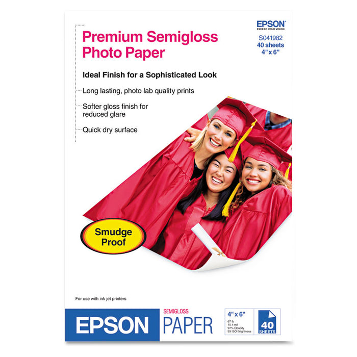 Premium Semigloss Photo Paper, 7 mil, 4 x 6, Semi-Gloss White, 40/Pack