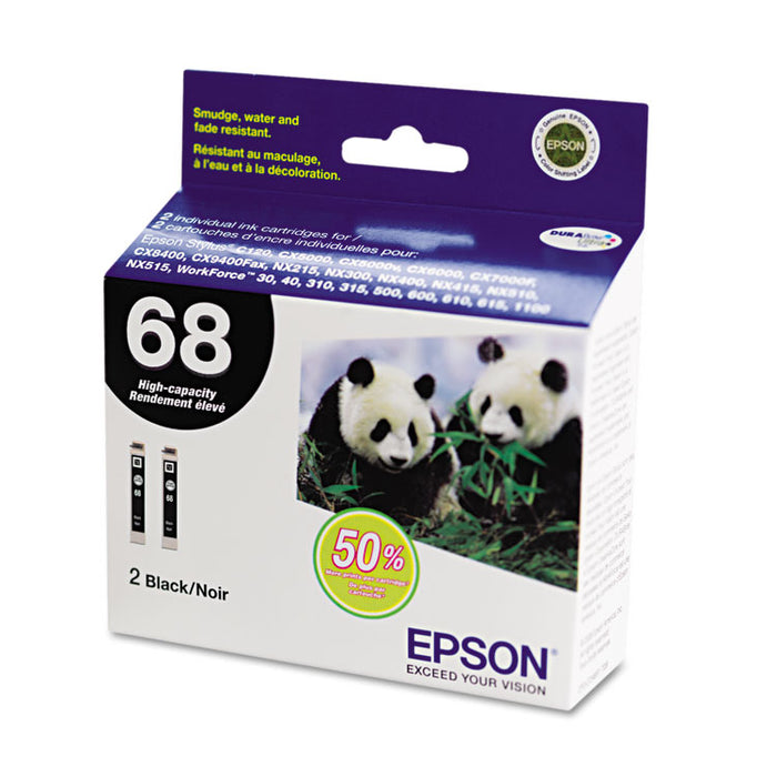 T068120-D2 (68) DURABrite Ultra Ink, 1250 Page-Yield, Black, 2/PK