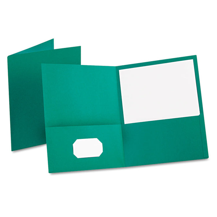 Twin-Pocket Folder, Embossed Leather Grain Paper, Teal, 25/Box
