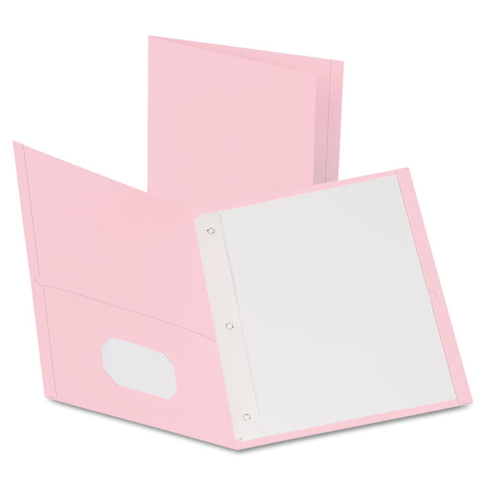 Twin-Pocket Folders with 3 Fasteners, Letter, 1/2" Capacity, Pink,25/Box