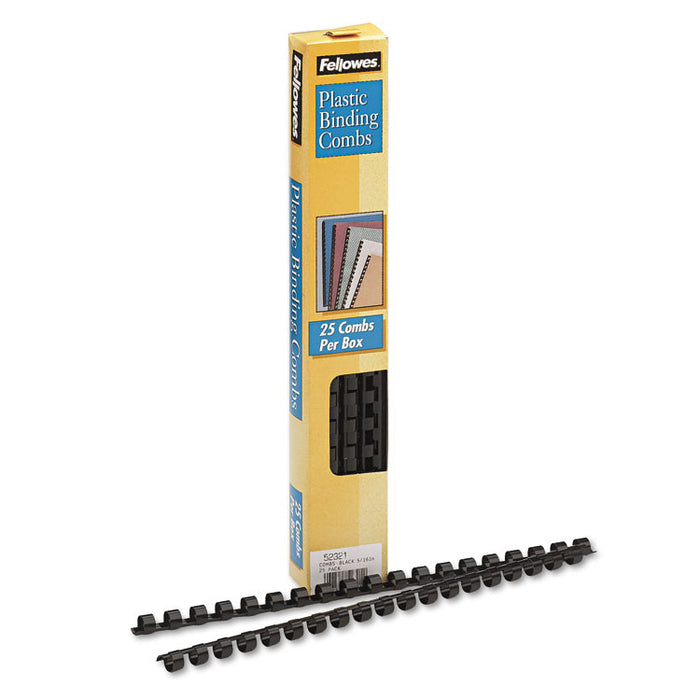 Plastic Comb Bindings, 5/16" Diameter, 40 Sheet Capacity, Black, 25/Pack