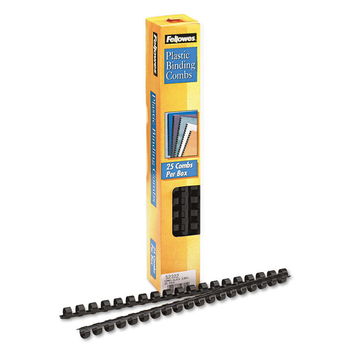 Plastic Comb Bindings, 3/8" Diameter, 55 Sheet Capacity, Black, 25/Pack