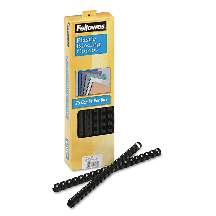 Plastic Comb Bindings, 1/2" Diameter, 90 Sheet Capacity, Black, 25/Pack