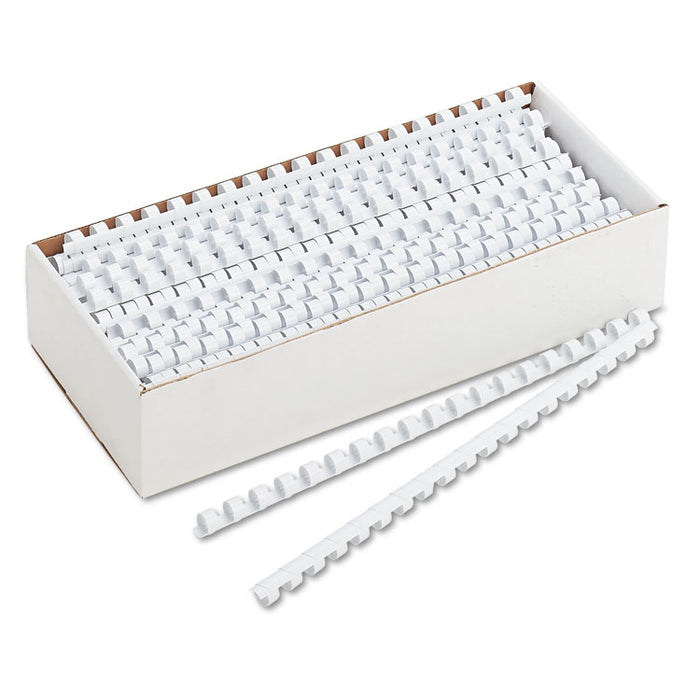 Plastic Comb Bindings, 3/8" Diameter, 55 Sheet Capacity, White, 100/Pack