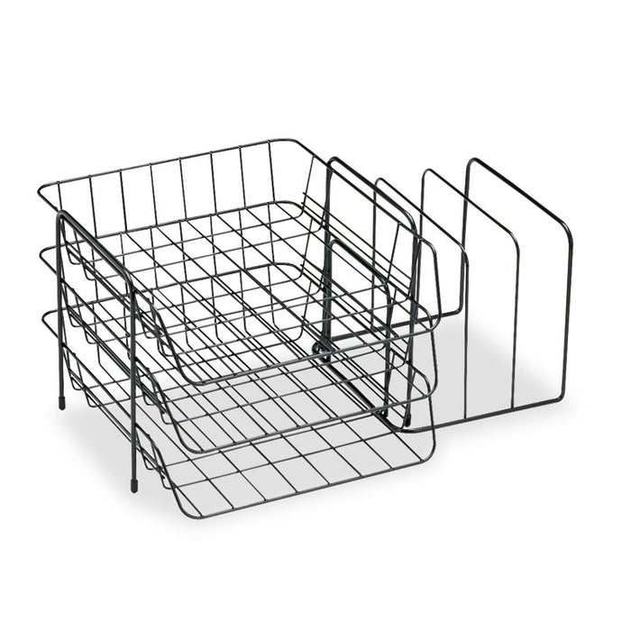 Wire Triple Tray With Sorter, 6 Sections, Letter Size Files, 17.75" x 12.63" x 8.38", Black