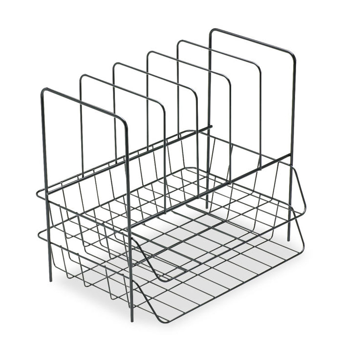 Wire Double Tray with Vertical Sorter, 7 Sections, Letter Size Files, 13.75" x 10.13" x 12.5", Black