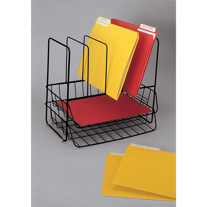 Wire Double Tray with Vertical Sorter, 7 Sections, Letter Size Files, 13.75" x 10.13" x 12.5", Black