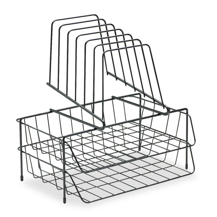 Wire Double Tray with Step File Sorter, 8 Sections, Letter Size Files, 13.88" x 10.13" x 14", Black