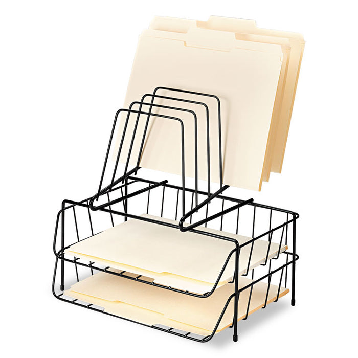 Wire Double Tray with Step File Sorter, 8 Sections, Letter Size Files, 13.88" x 10.13" x 14", Black