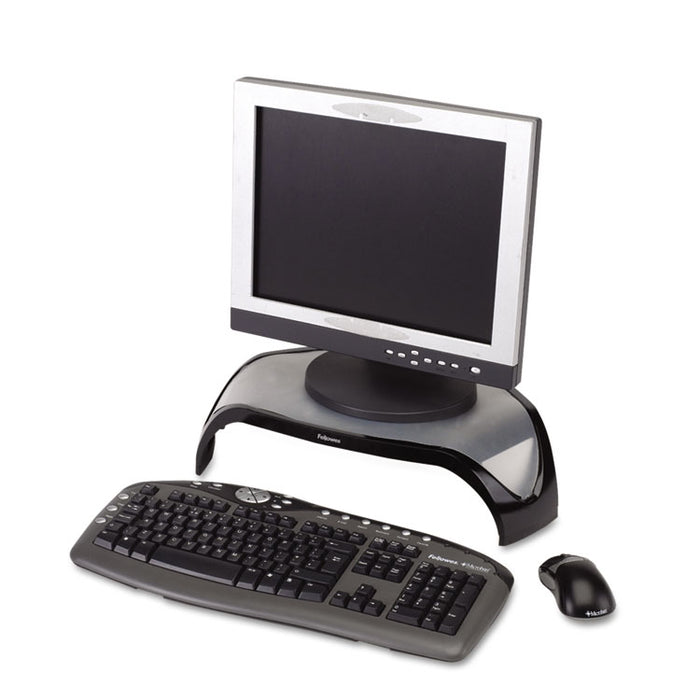 Smart Suites Corner Monitor Riser, For 21" Monitors, 18.5" x 12.5" x 3.88" to 5.13", Black/Clear Frost, Supports 40 lbs