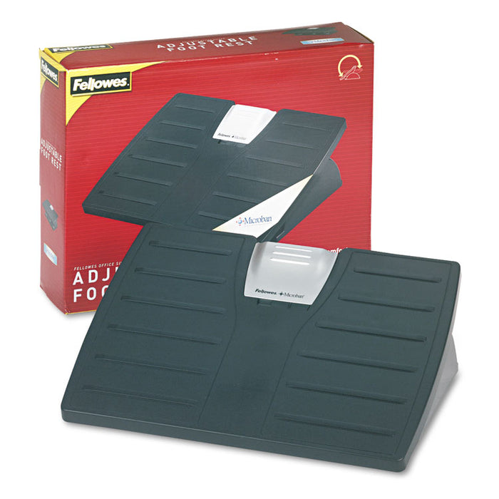 Adjustable Locking Footrest with Microban, 17.5w x 13.13d x 4.13 to 5.63h, Black/Silver