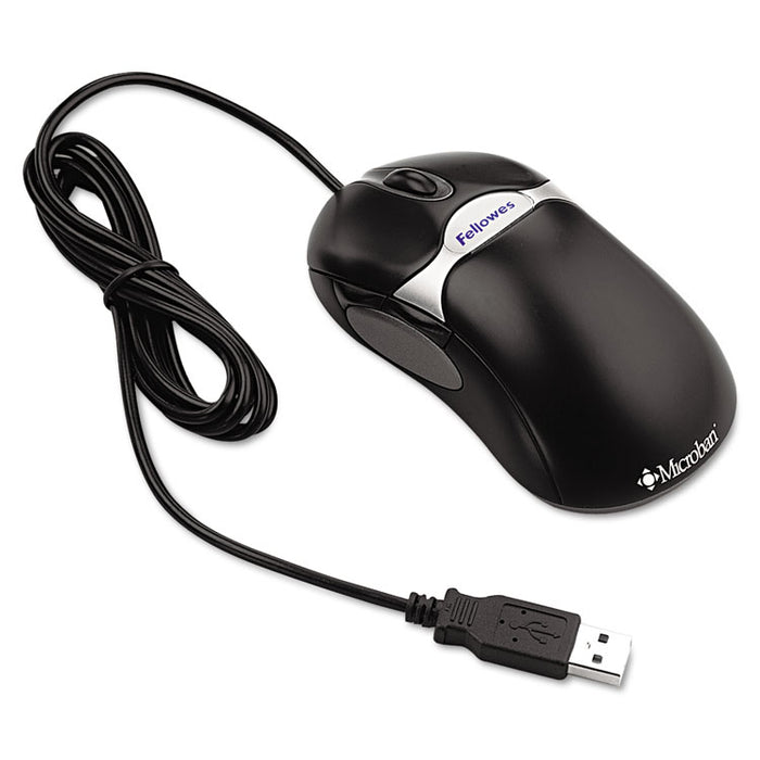 Microban Five-Button Optical Mouse, USB 2.0, Left/Right Hand Use, Black/Silver