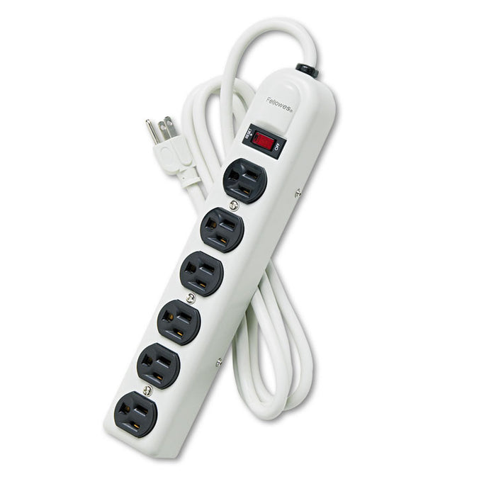 Six-Outlet Metal Power Strip, 120V, 6ft Cord, 12 3/16 x 2 1/2 x 1 3/8, Platinum