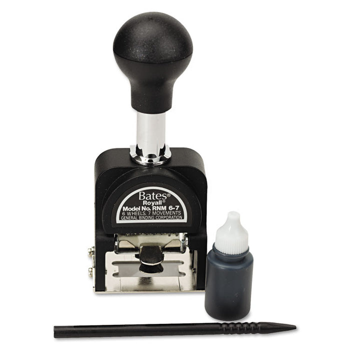 Royall Economy Numbering Machine, Six Wheels, Pre-Inked/Re-Inkable, Black