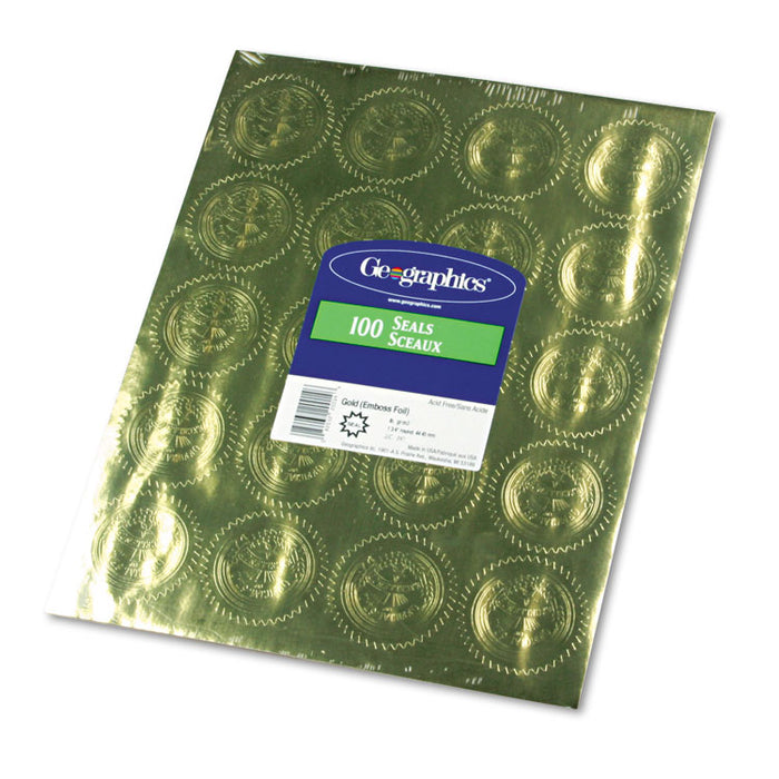 Self-Adhesive Embossed Seals, 2" dia., Gold, 20/Sheet, 5 Sheets/Pack
