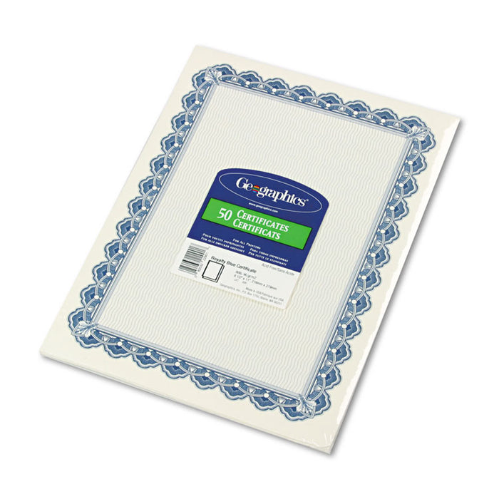 Parchment Paper Certificates, 8-1/2 x 11, Blue Royalty Border, 50/Pack