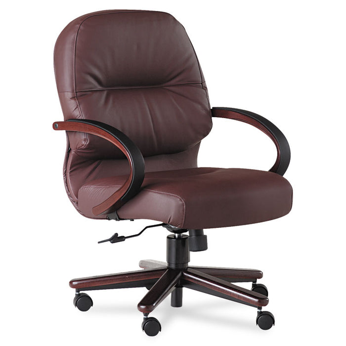 Pillow-Soft 2190 Managerial Mid-Back Chair, Supports 250 lb, 16.75" to 21.25" Seat Height, Burgundy Seat/Back, Mahogany Base