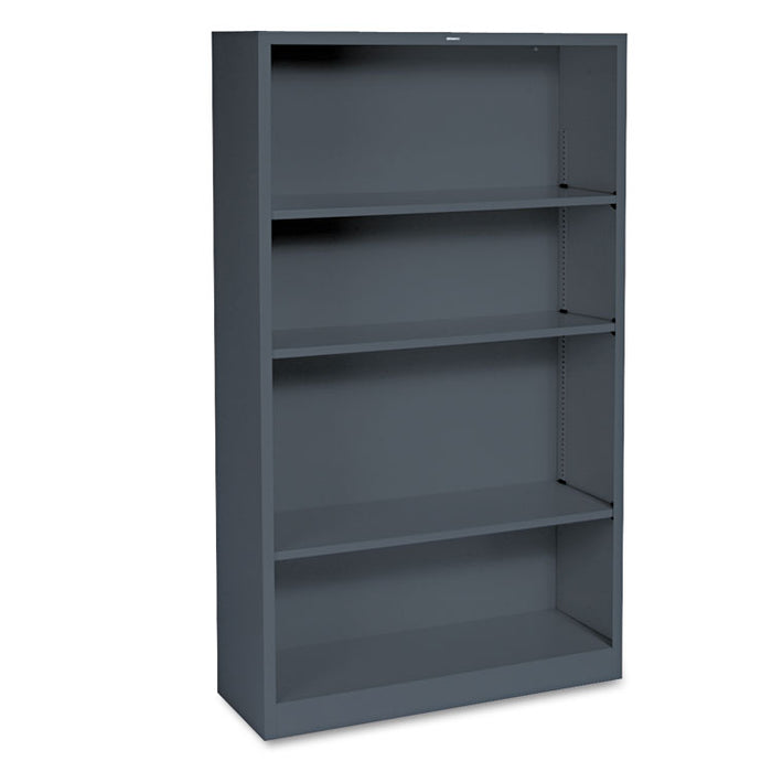 Metal Bookcase, Four-Shelf, 34.5w x 12.63d x 59h, Charcoal